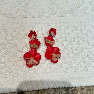 Red flower dangle earrings